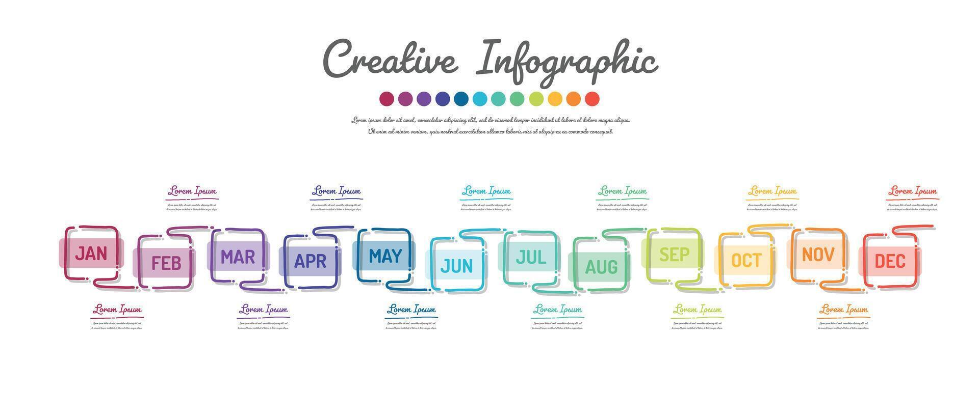 presentación negocio, infografía mano dibujado para 12 meses, 1 año, lata ser usado para línea de tiempo, garabatear infografía vector. vector