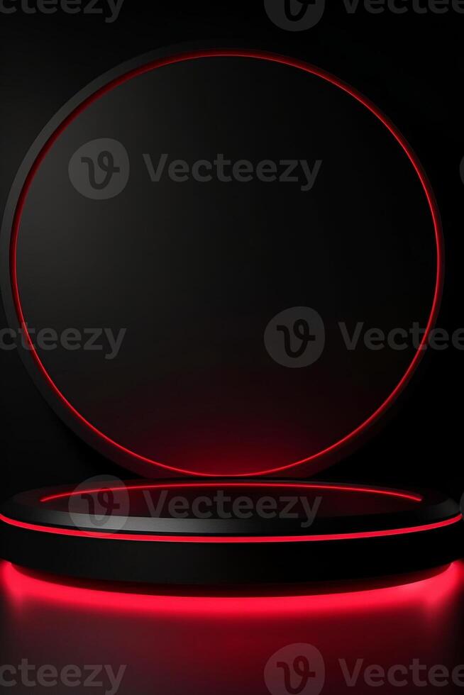 AI generated Bold Red Round Podium on Black Background for Mockup and Presentations. created with Generative AI photo