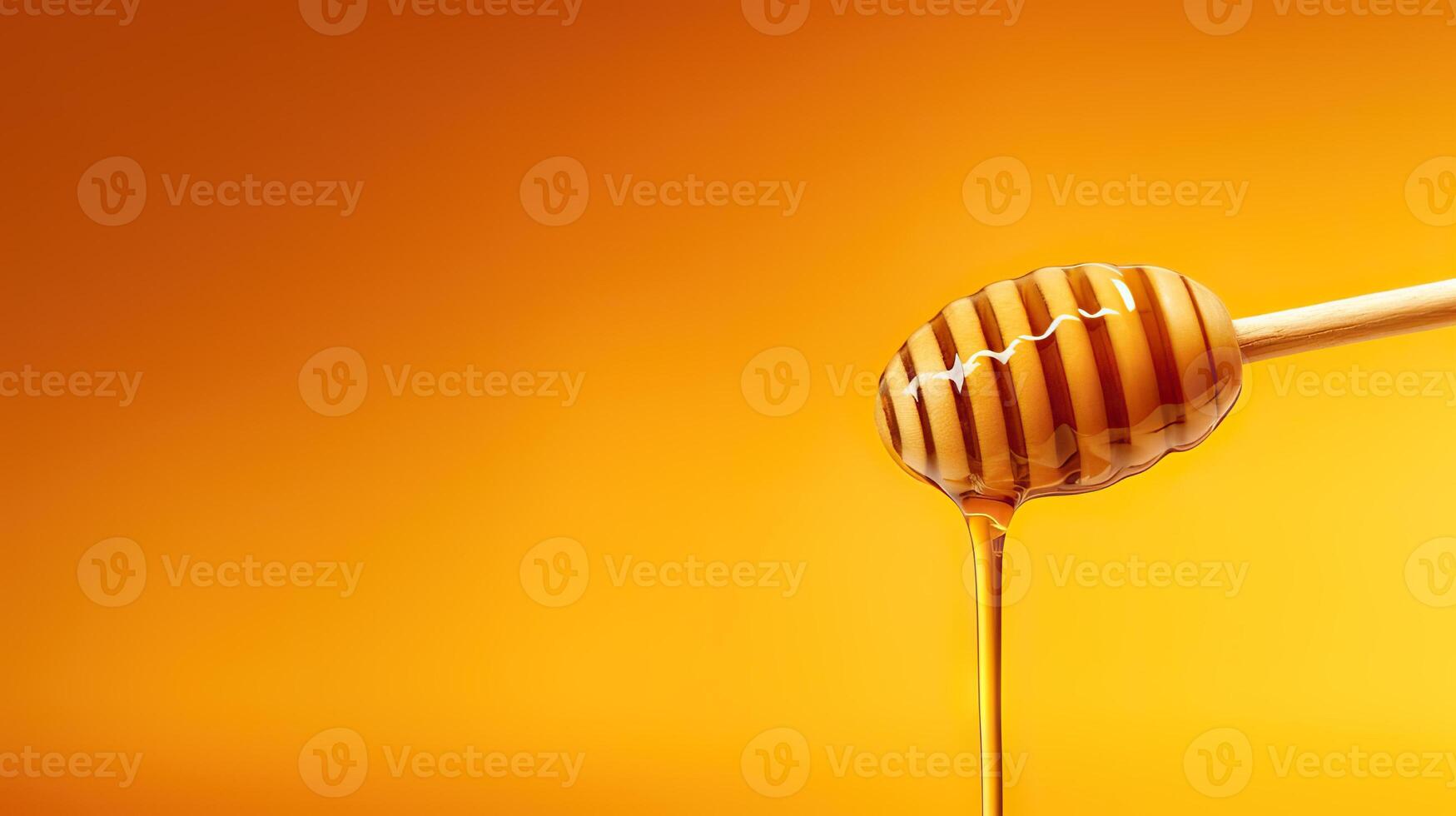 ai generado delicioso miel goteo desde de madera miel cazo en amarillo antecedentes. creado con generativo ai foto