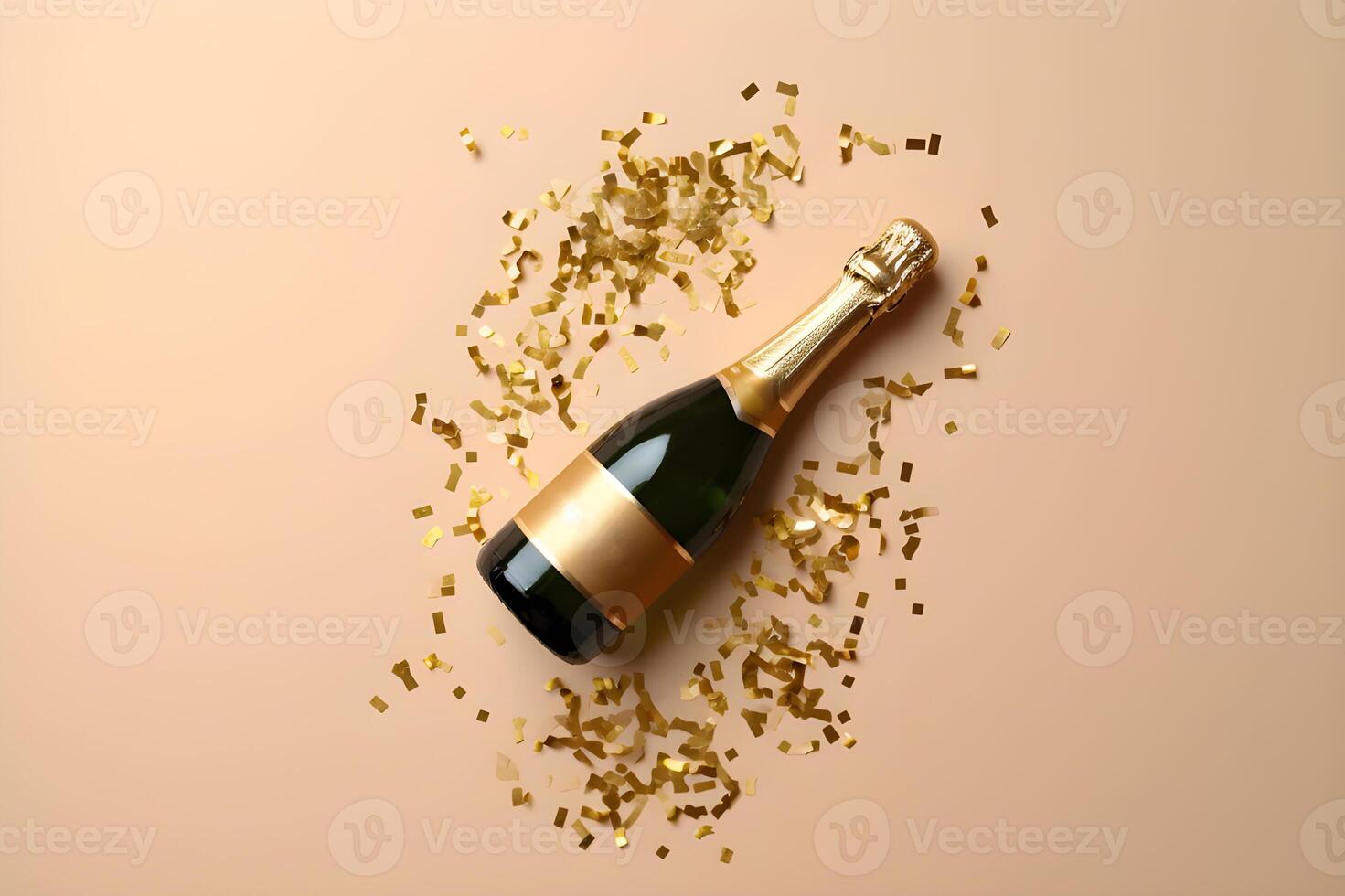 AI generated Celebrate with Champagne Bottle of Champagne with Gold Glitter. created with Generative AI photo