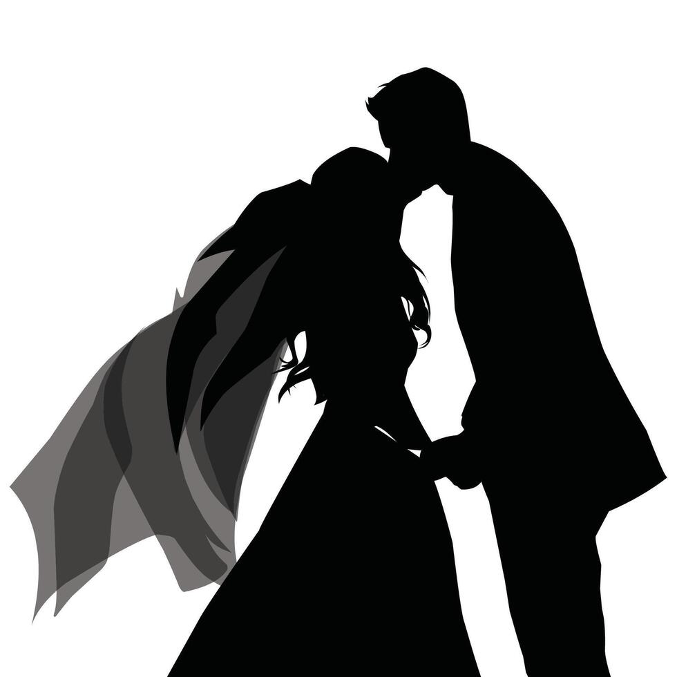 Vector, isolated silhouette of the bride and groom vector