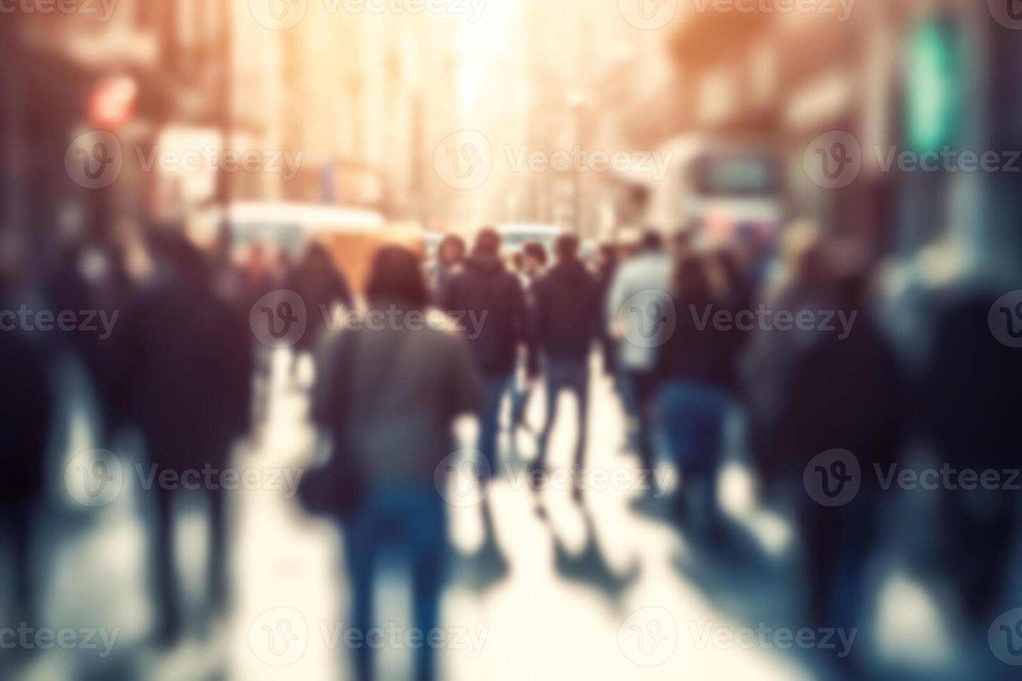 AI generated Blurred Crowd People Walking in the Street. created with Generative AI photo