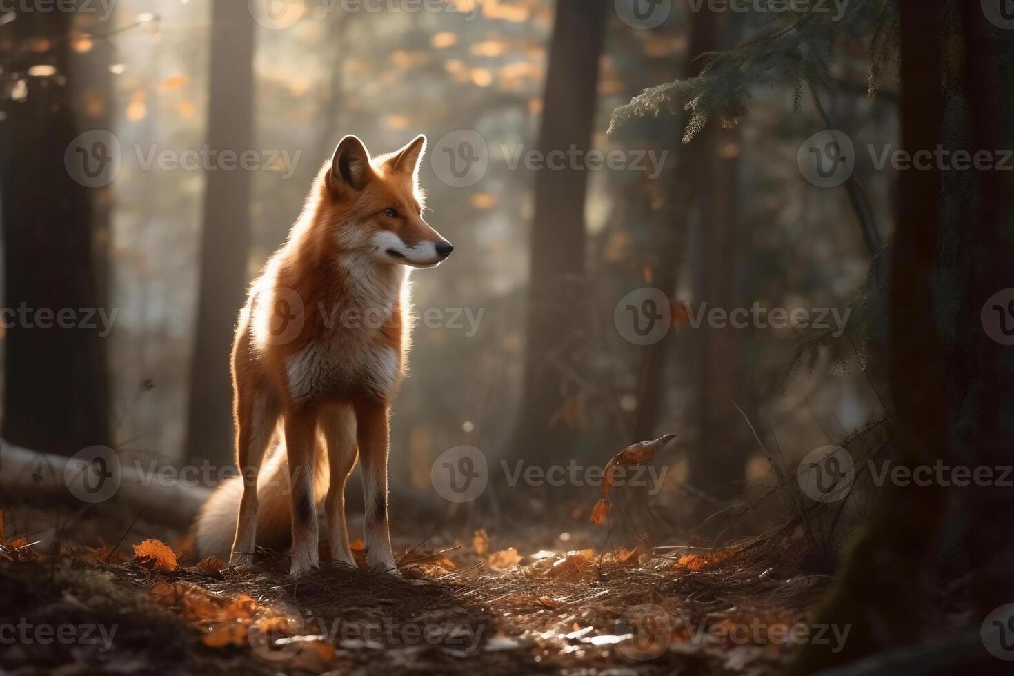 AI generated Fox in a Serene Forest. created with Generative AI photo