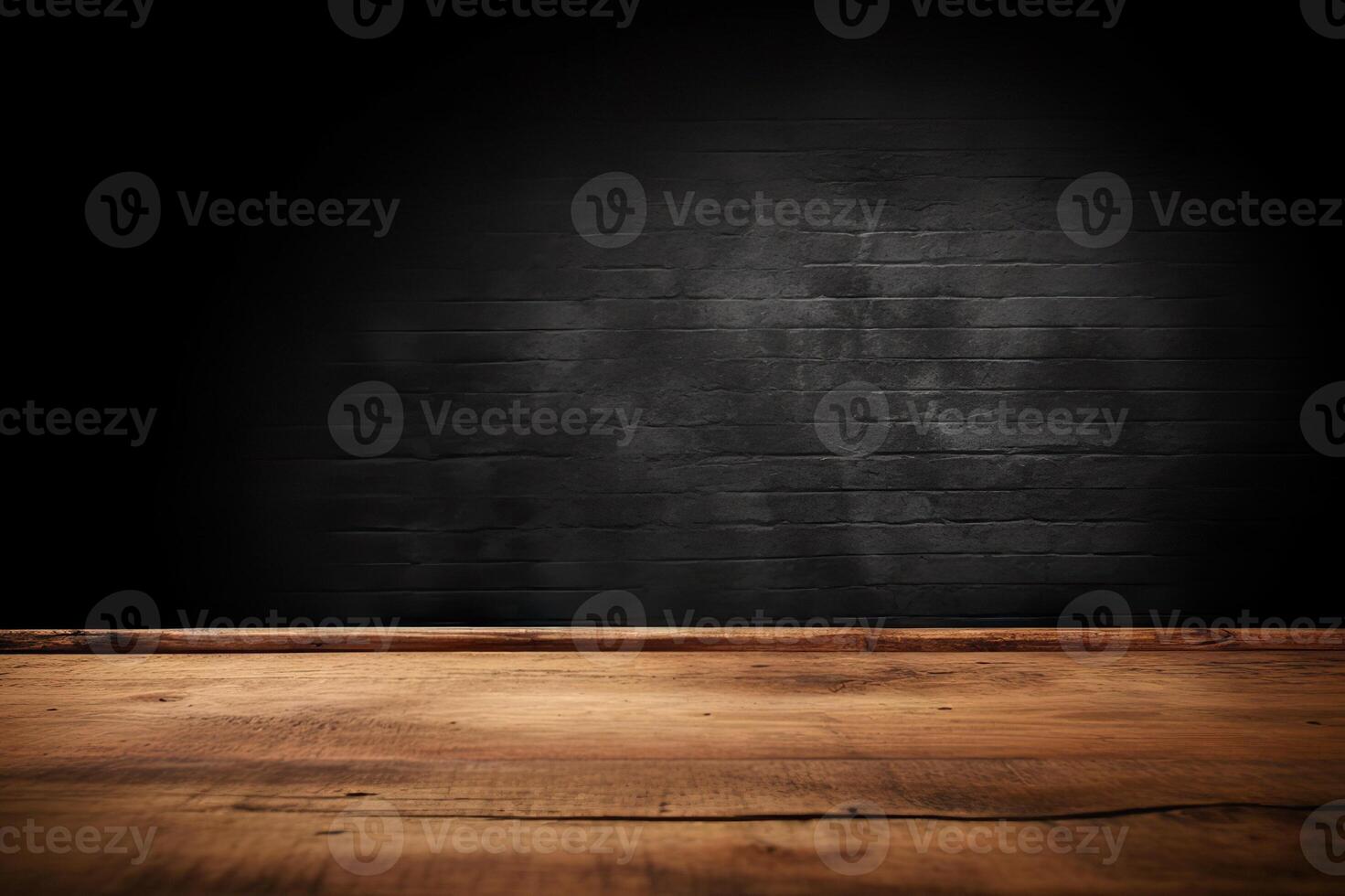 AI generated Empty Wooden Table on Textured Wall Background with Selective Focus. created with Generative AI photo