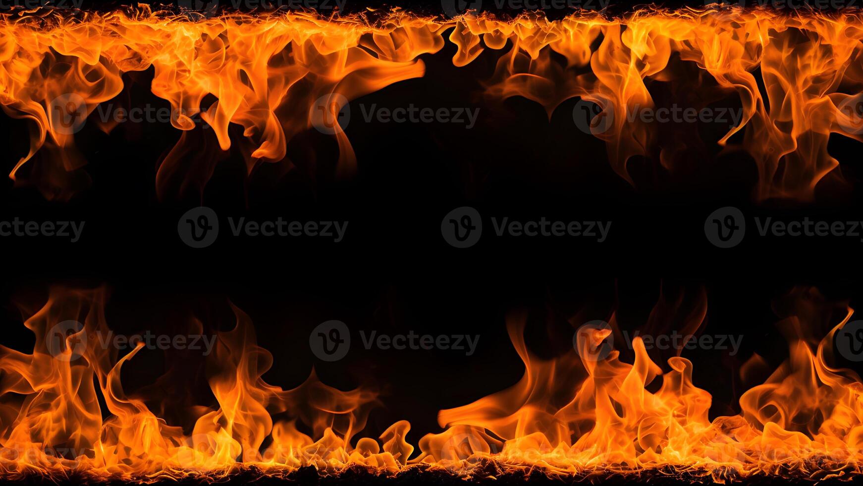 AI generated Fiery Flames on Isolated Black Background. created with Generative AI photo