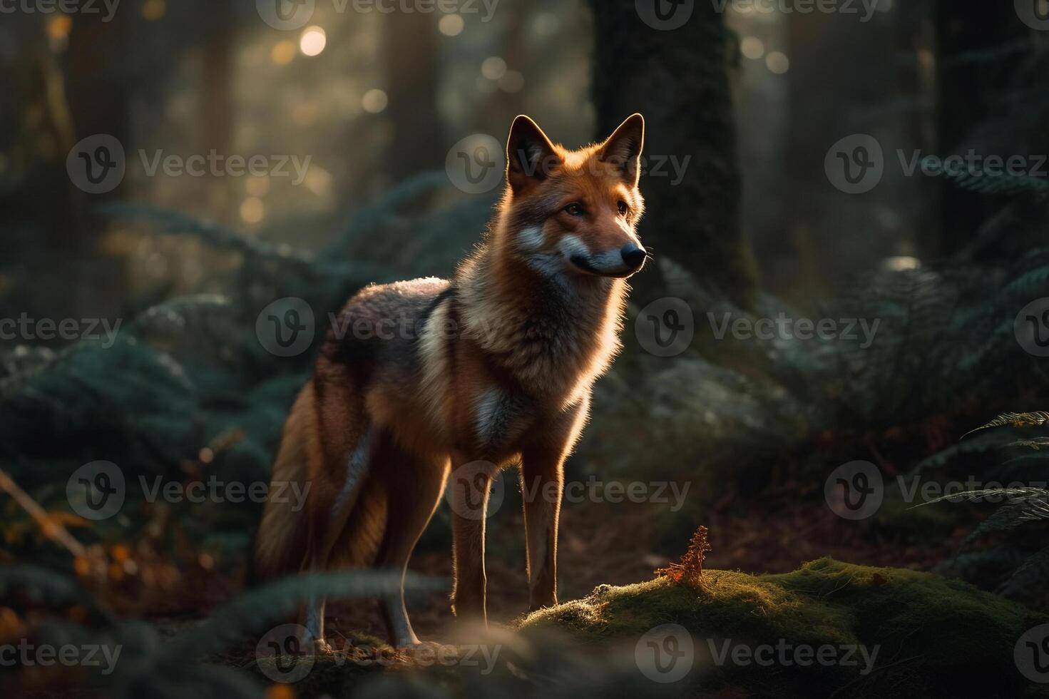 AI generated Fox in a Serene Forest. created with Generative AI photo