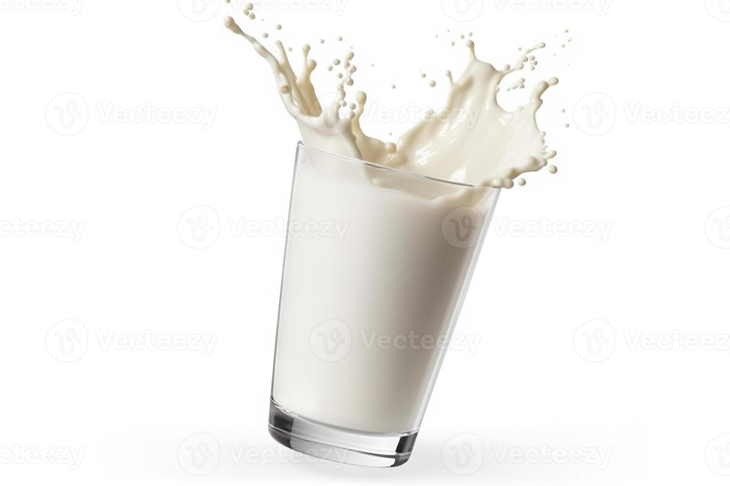 AI generated Flying Milk Splash in Glass on White Background. created with Generative AI photo