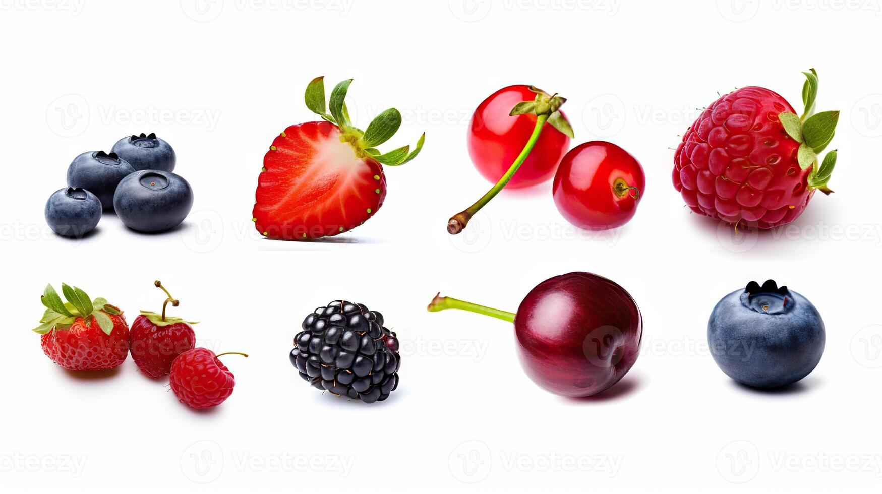 AI generated Assorted Fresh Berries Collection Isolated on White Background. created with Generative AI photo