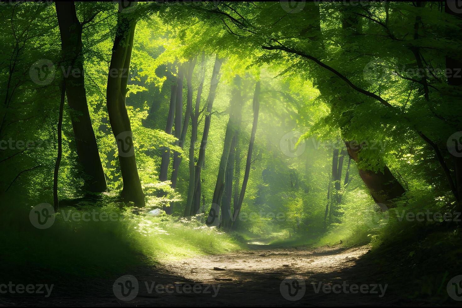 AI generated Natural Archway of Sunlit Trees in the Forest. created with Generative AI photo