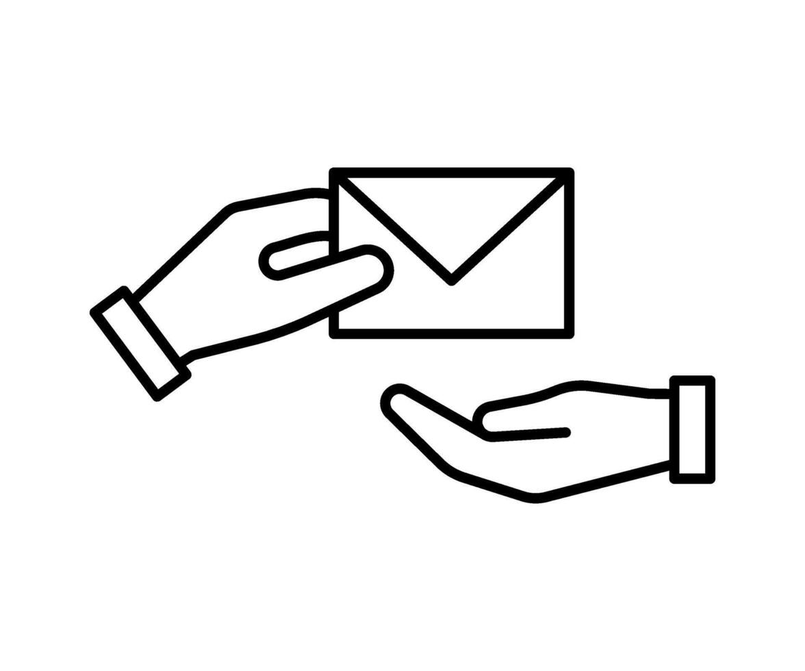 Hand give mail, line icon. Hand holding letter private document. Fraud and bribery. Vector illustration