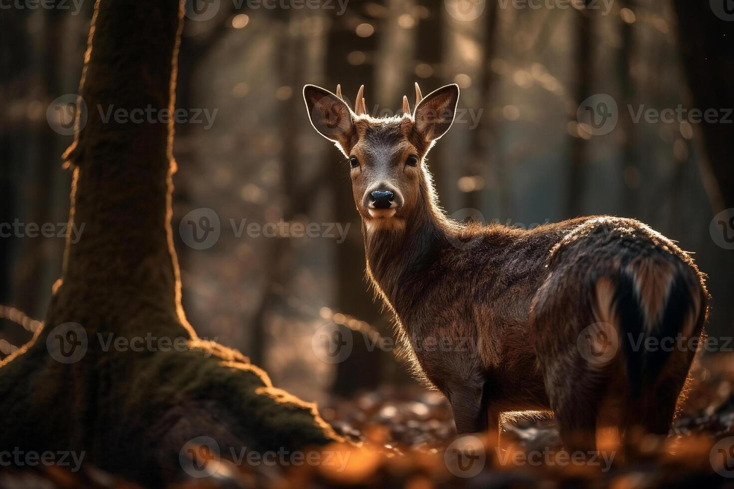 AI generated Elegant Deer in Twilight Forest. created with Generative AI photo
