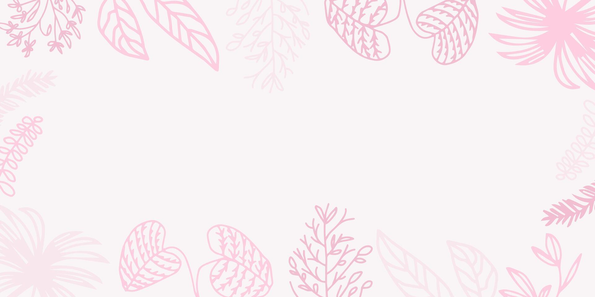Abstract botanical leaf and floral  frame hand drawn illustration in outline design style for poster and print template vector
