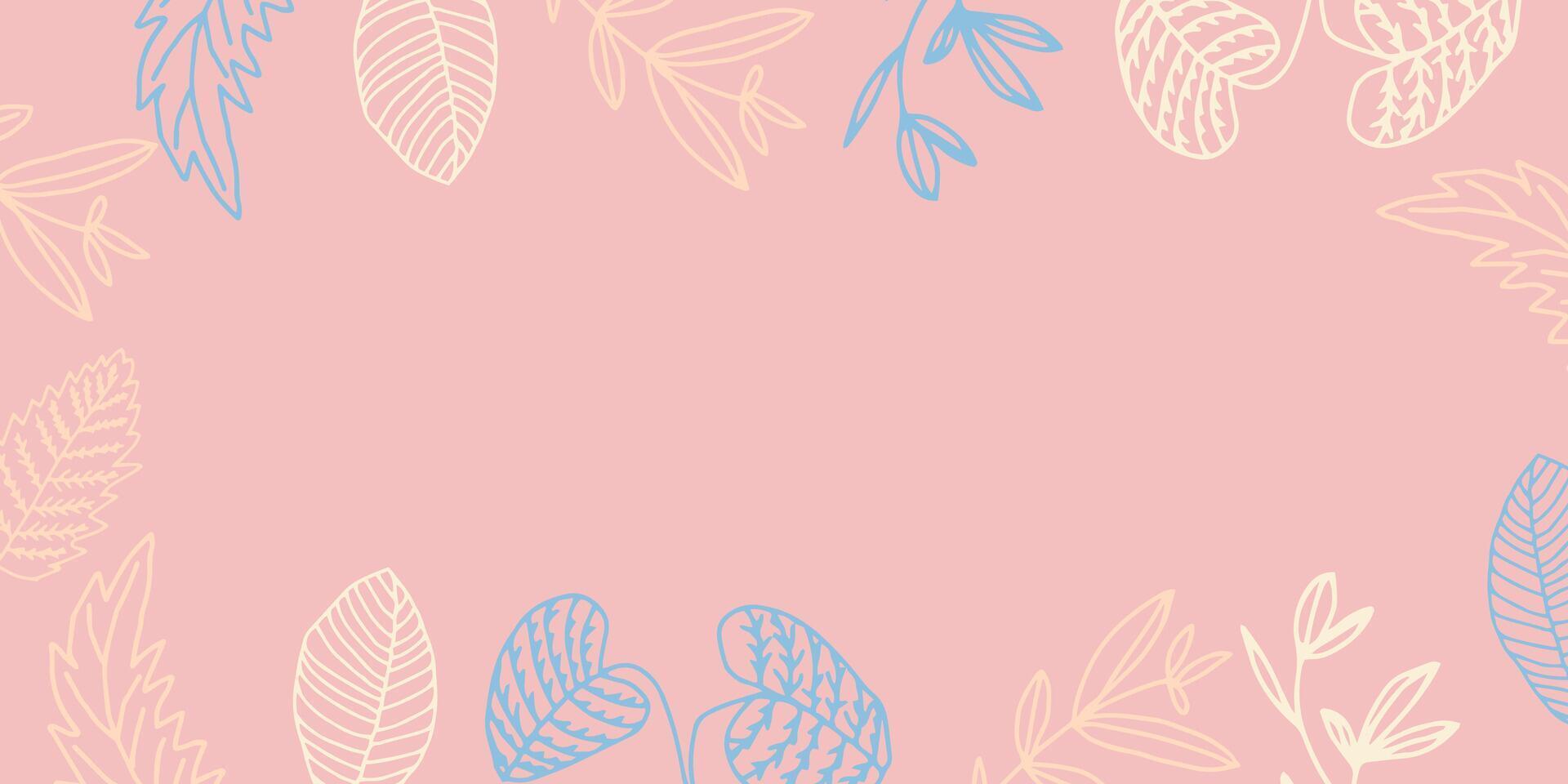 Abstract botanical leaf and floral  frame hand drawn illustration in outline design style for poster and print template vector
