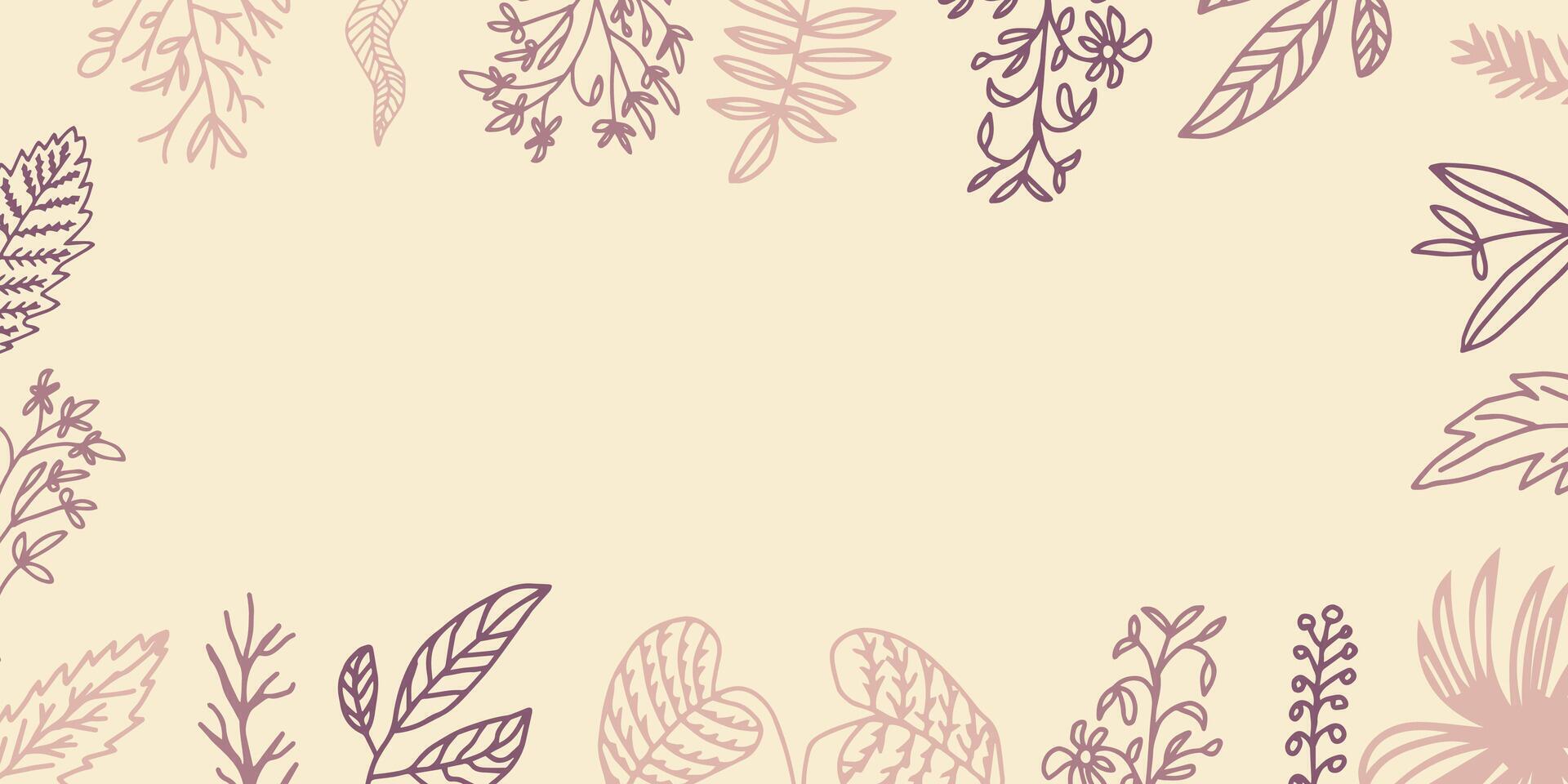 Abstract botanical leaf and floral  frame hand drawn illustration in outline design style for poster and print template vector