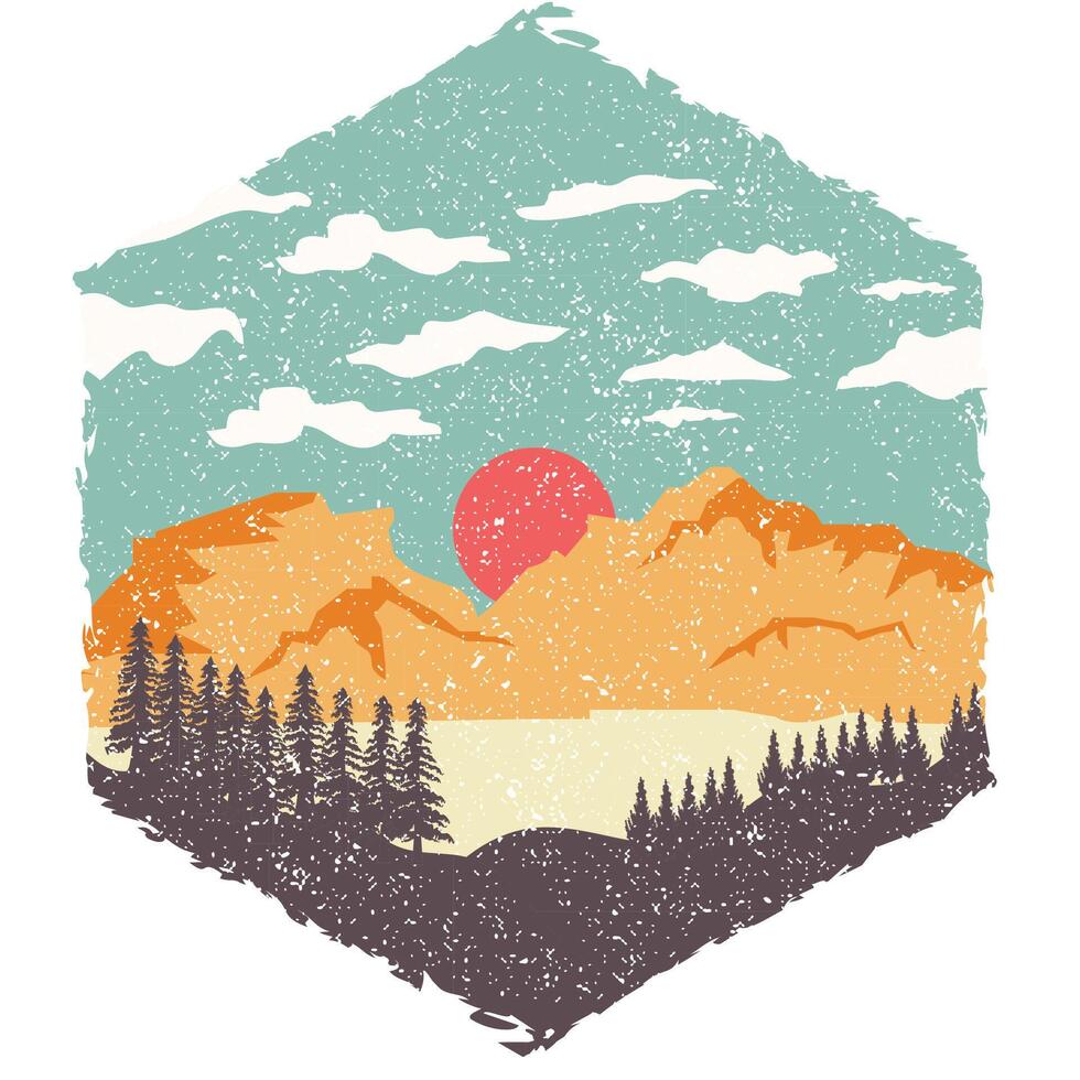 adventure mountain vintage nature grunge textured illustration vector