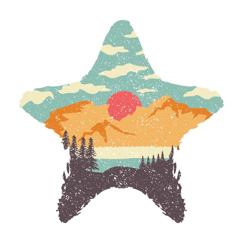 adventure mountain vintage nature grunge textured illustration vector