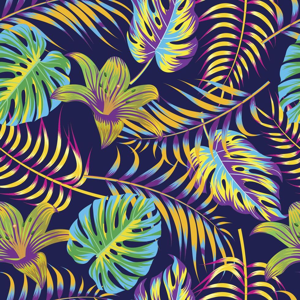 Abstract Floral seamless pattern with leaves. tropical background vector