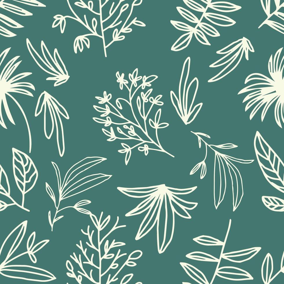 seamless pattern abstract floral background with leaves, hand drawing outline color. vector