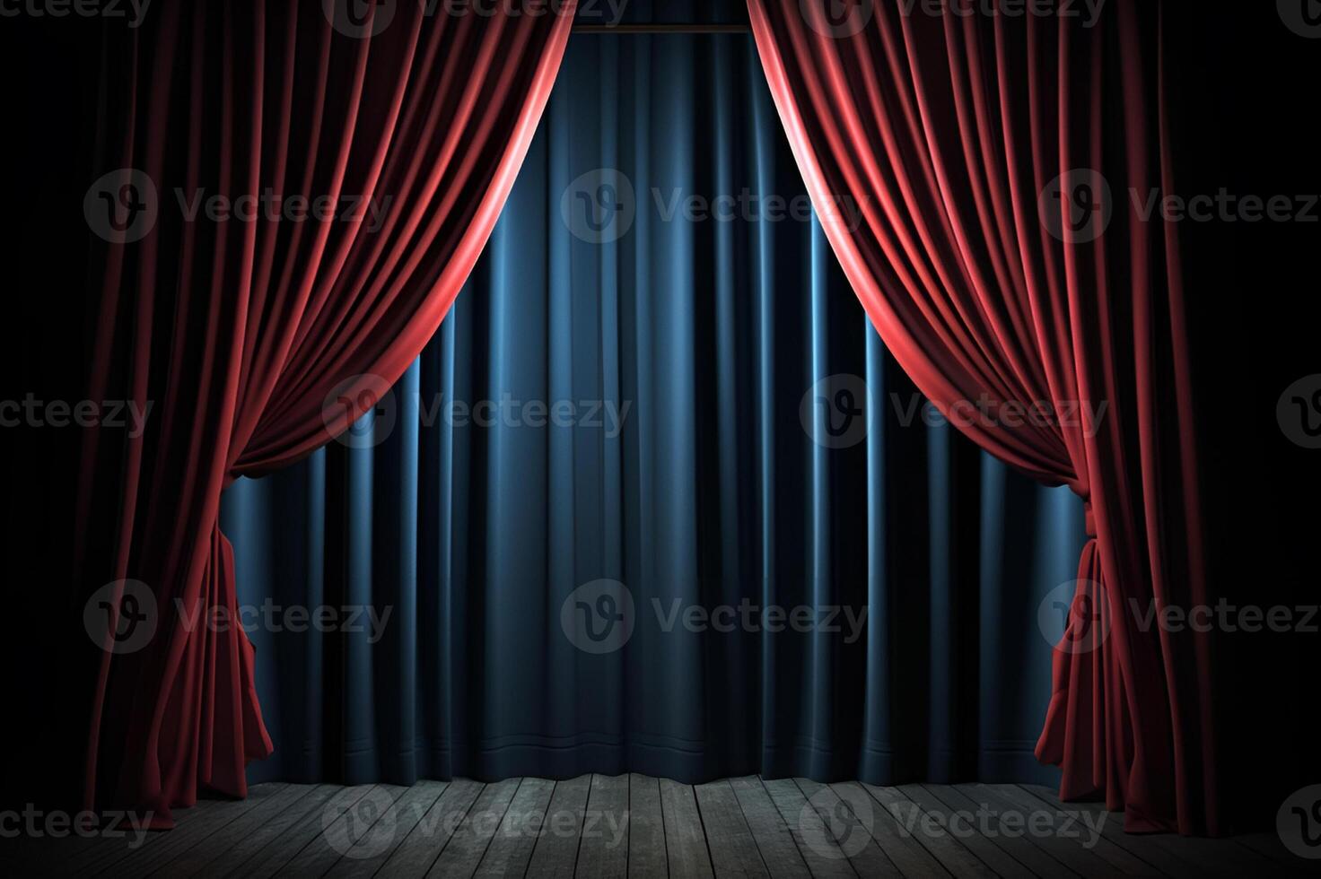 AI generated Grand Entrance Red and blue Stage Curtain with Archway. created with Generative AI photo