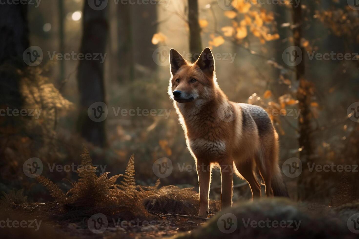 AI generated Fox in a Serene Forest. created with Generative AI photo