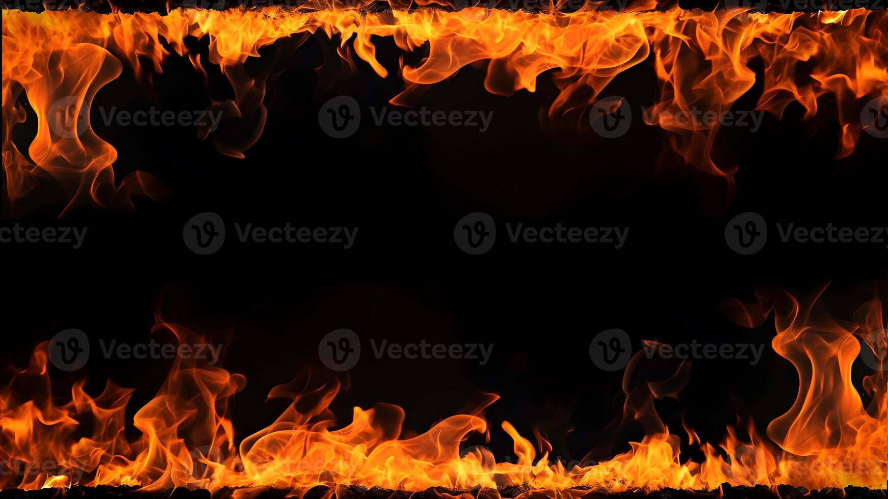 AI generated Fiery Flames on Isolated Black Background. created with Generative AI photo
