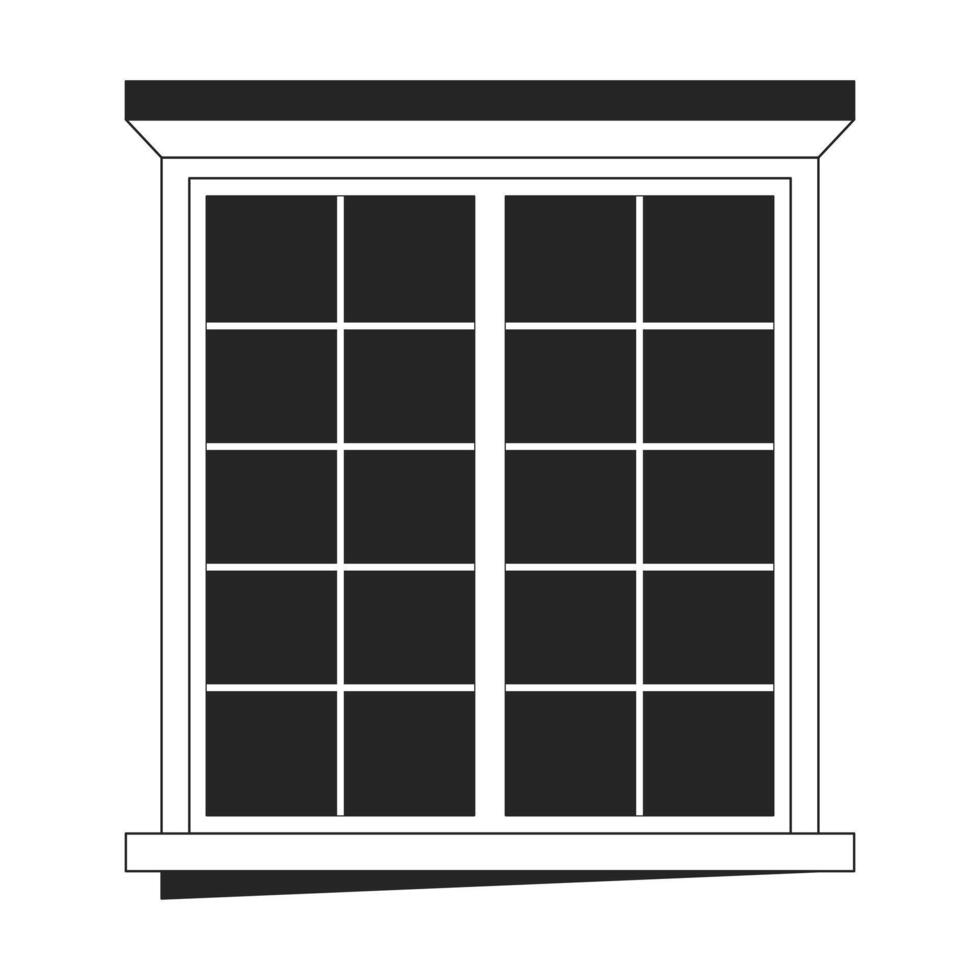 Window building exterior black and white 2D line cartoon object. Residential structure. Home glass window isolated vector outline item. Architecture modern frame monochromatic flat spot illustration