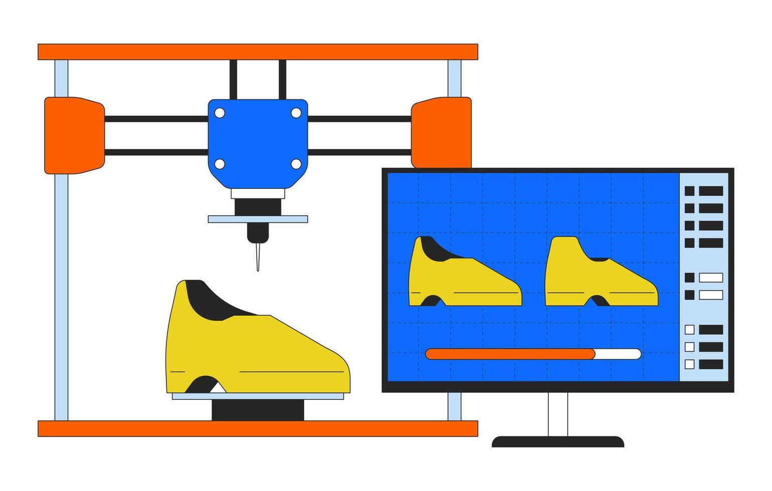 3d impresión calzado línea dibujos animados animación. aditivo fabricación zapatillas. rápido prototipos 4k vídeo movimiento gráfico. Zapatos modelado 2d lineal animado objeto aislado en transparente antecedentes vector