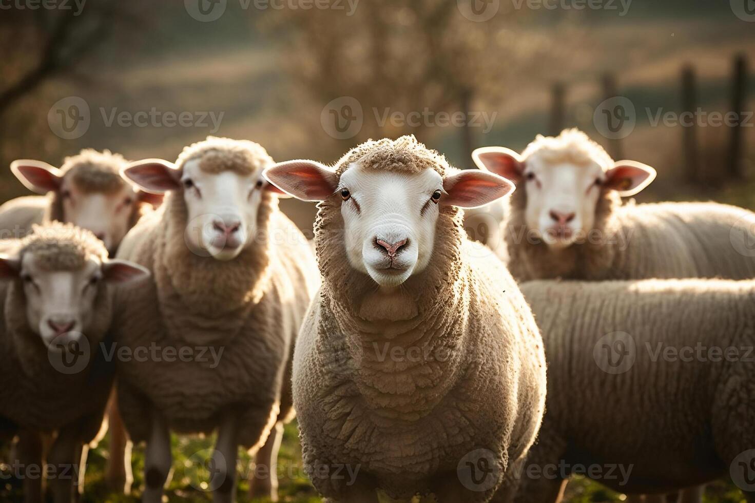 AI generated Serene Sheep Grazing on Lush Pasture Farm in the Countryside. created with Generative AI photo