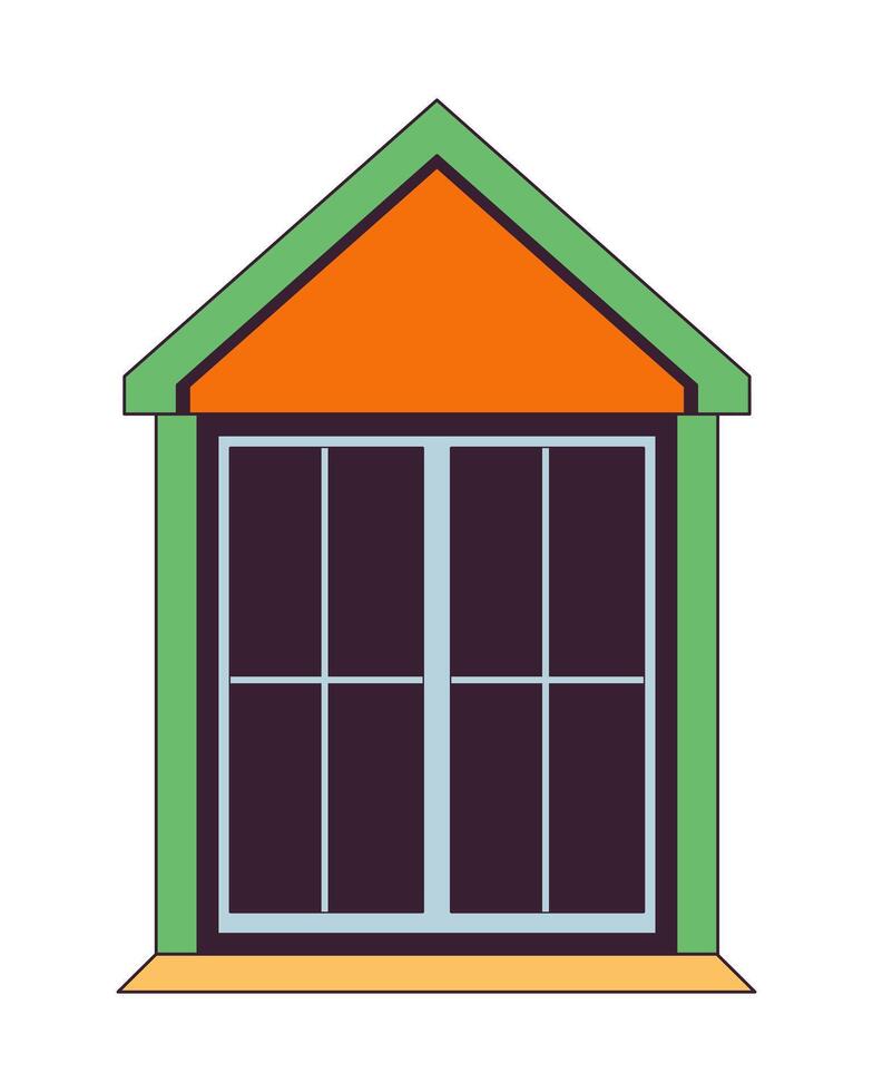 Attic window exterior 2D linear cartoon object. Building windowframe isolated line vector element white background. Rooftop residence. Residential roofwindow outdoor color flat spot illustration