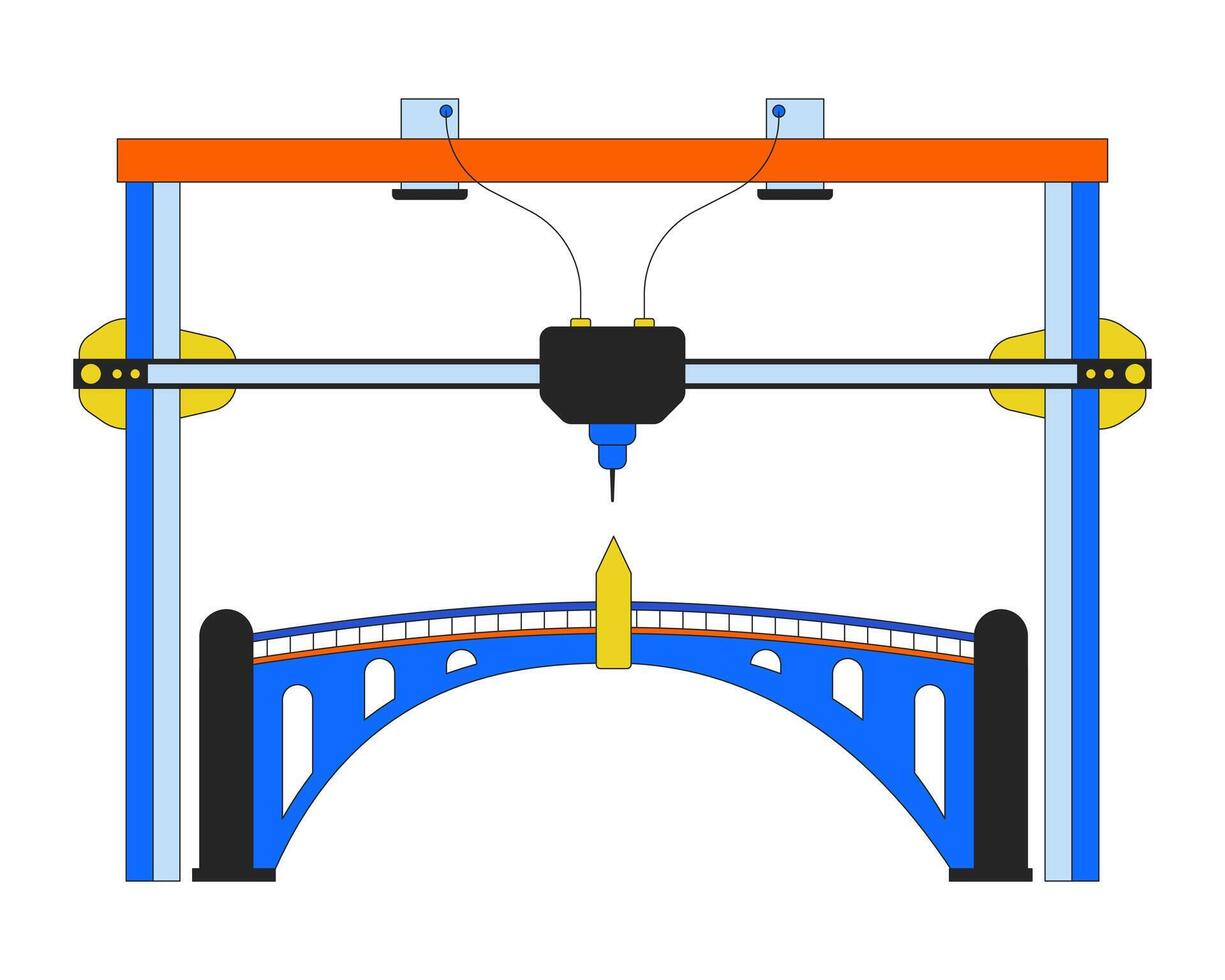 3D printed bridge line cartoon animation. Prototyping urban infrastructure 4K video motion graphic. Advanced digital modeling footbridge 2D linear animated object isolated on transparent background vector