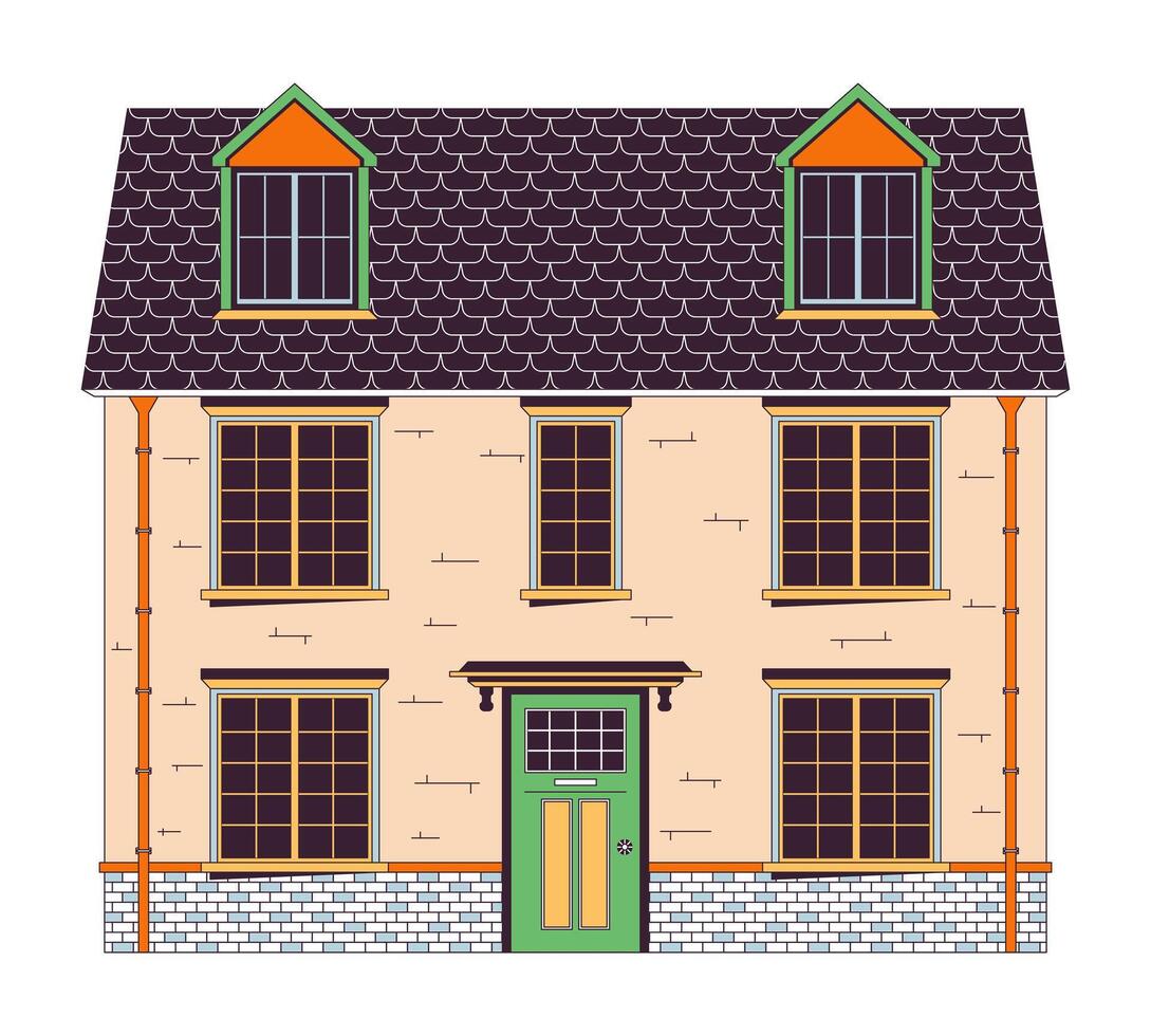 Multi-family home 2D linear cartoon object. Housing estate neighborhood. Living building isolated line vector element white background. Multifamily property exterior color flat spot illustration