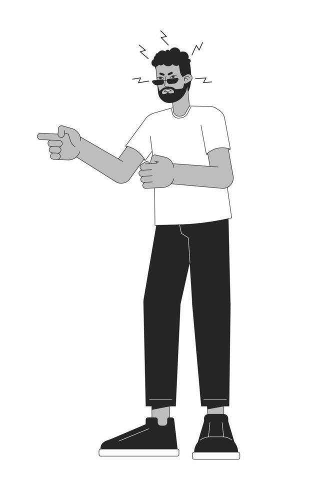 Black man shouting black and white 2D line cartoon character vector