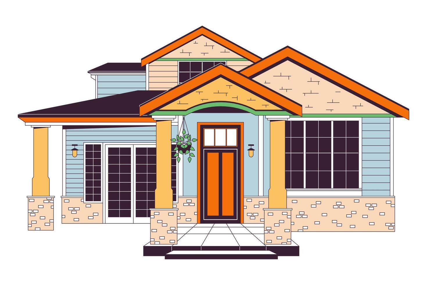 Cozy family home outside 2D linear cartoon object. Dwelling house. Housing estate. Living building isolated line vector element white background. Property exterior color flat spot illustration