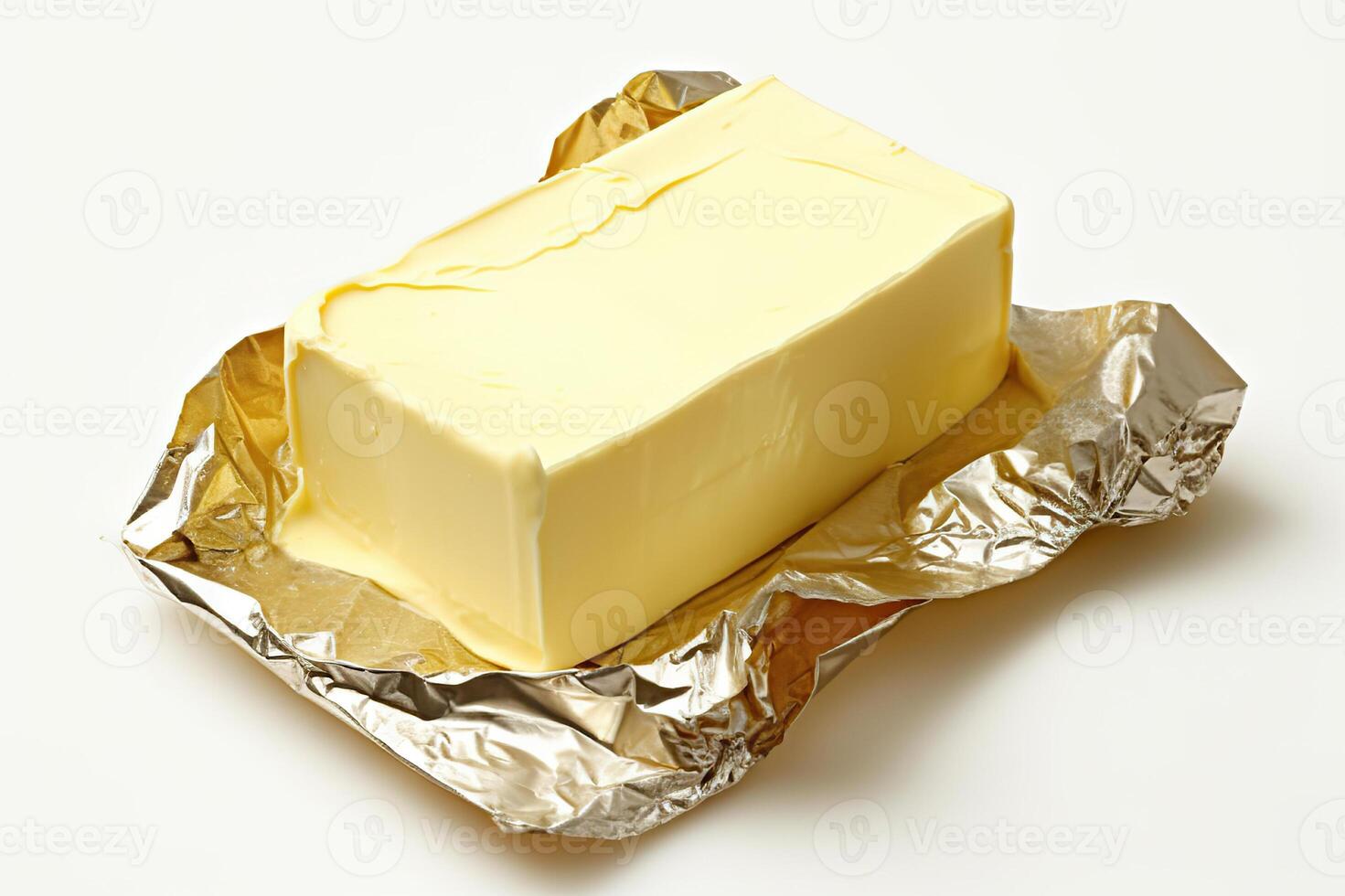 AI generated Golden butter in luxurious foil packaging isolated on white background. created with Generative AI photo