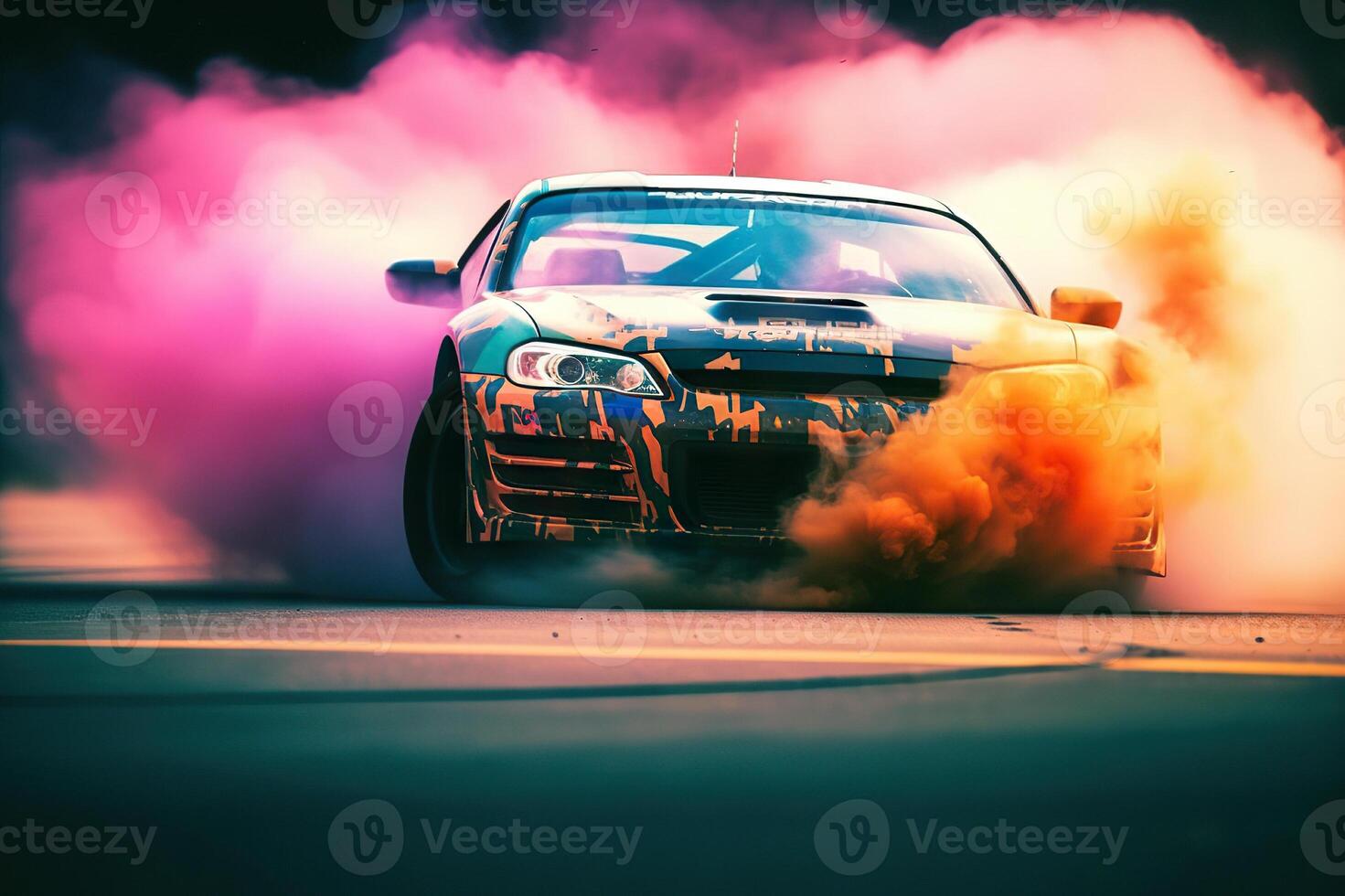 AI generated Adrenaline Rush Capturing the Excitement of Car Drifting with Burning Tires on a Speed Track. created with Generative AI photo