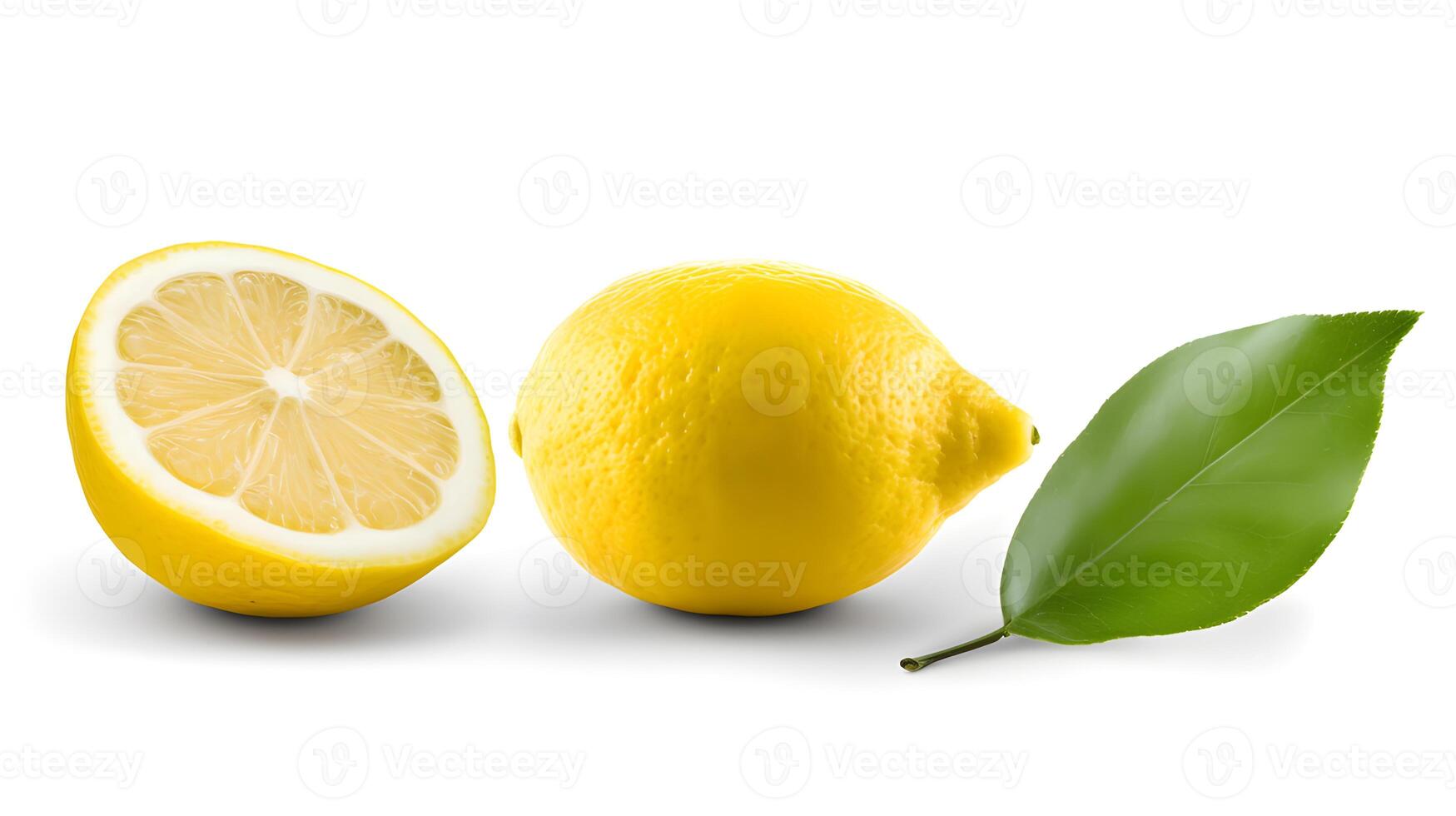 AI generated Fresh and Bright Lemon with Leaf Isolated on White Background. created with Generative AI photo