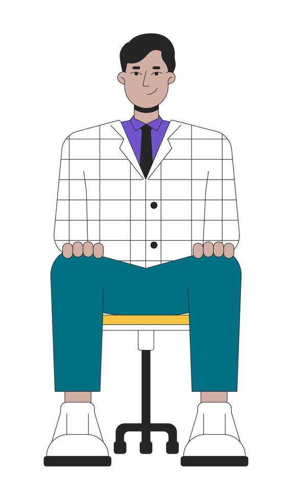 Young adult man job interviewee 2D linear cartoon character. Business formal indian male isolated line vector person white background. Career opportunity south asian guy color flat spot illustration