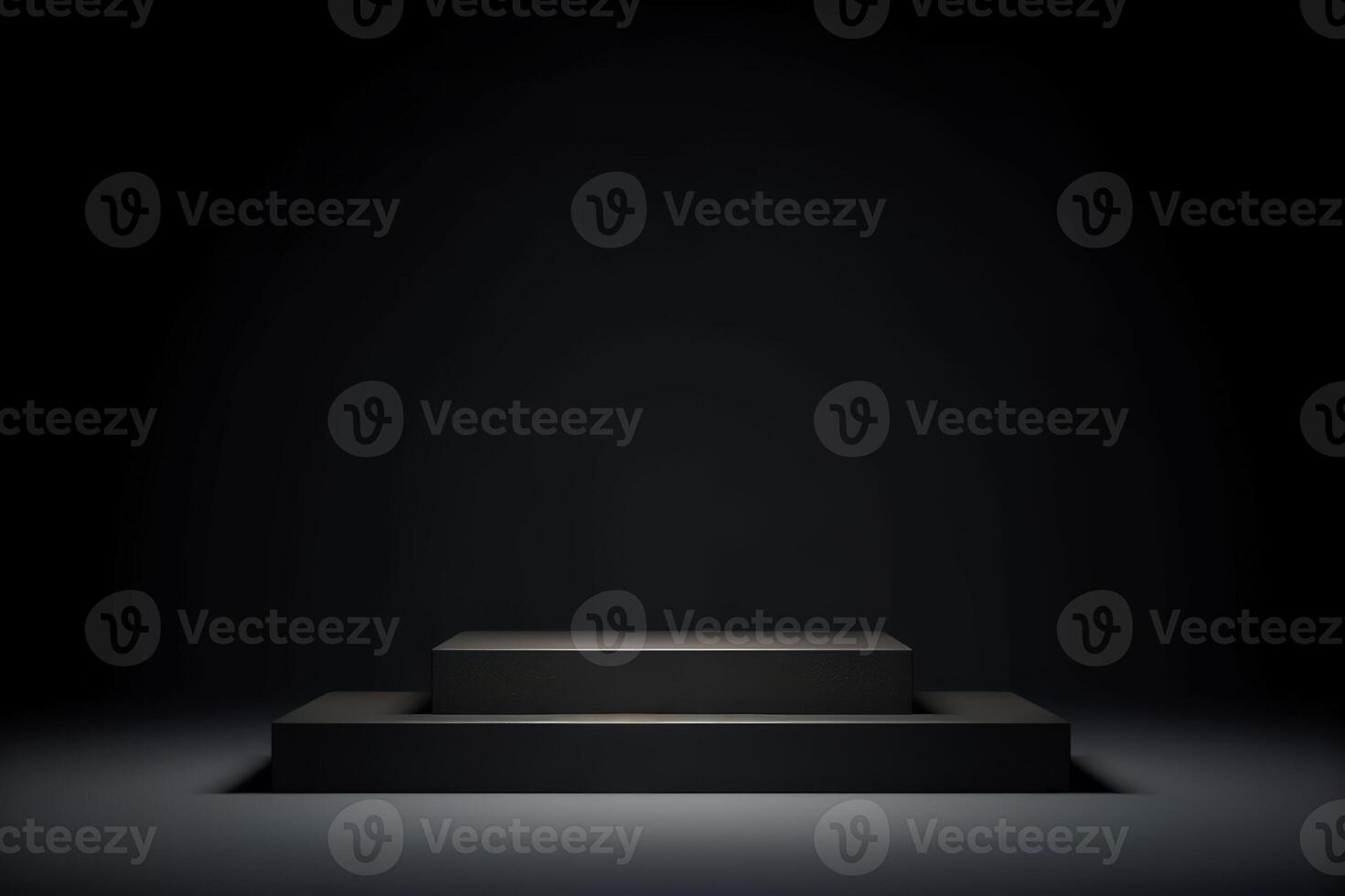 AI generated Black Pedestal Display on Dark Background. created with Generative AI photo