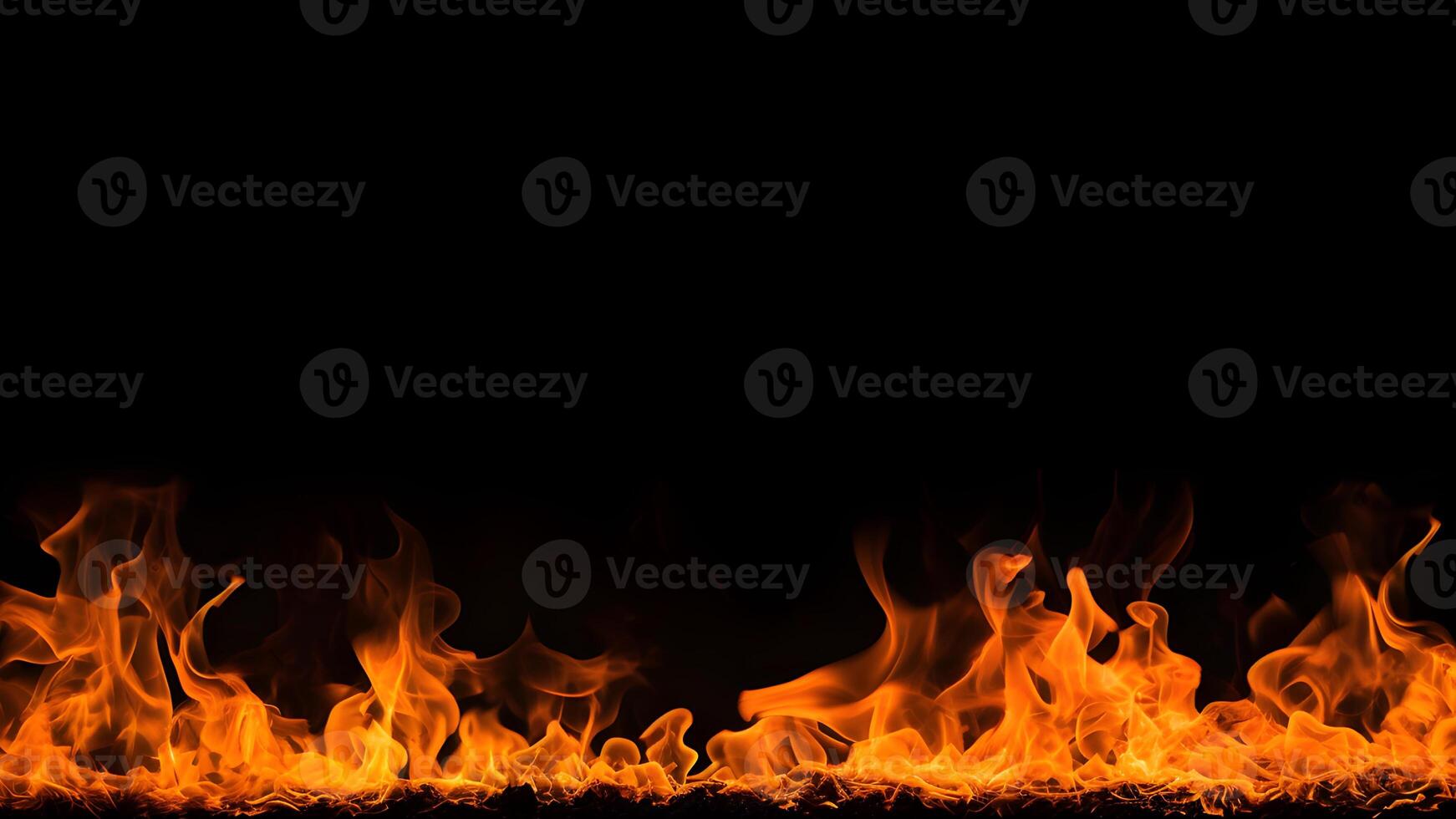 AI generated Fiery Flames on Isolated Black Background. created with Generative AI photo