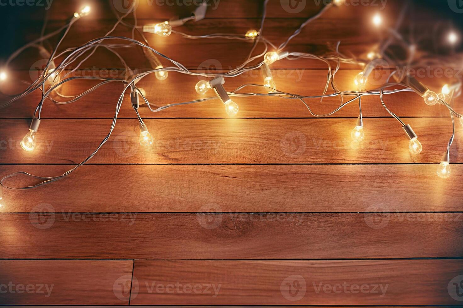 AI generated Festive Christmas Decorations on Wooden Table. created with Generative AI photo