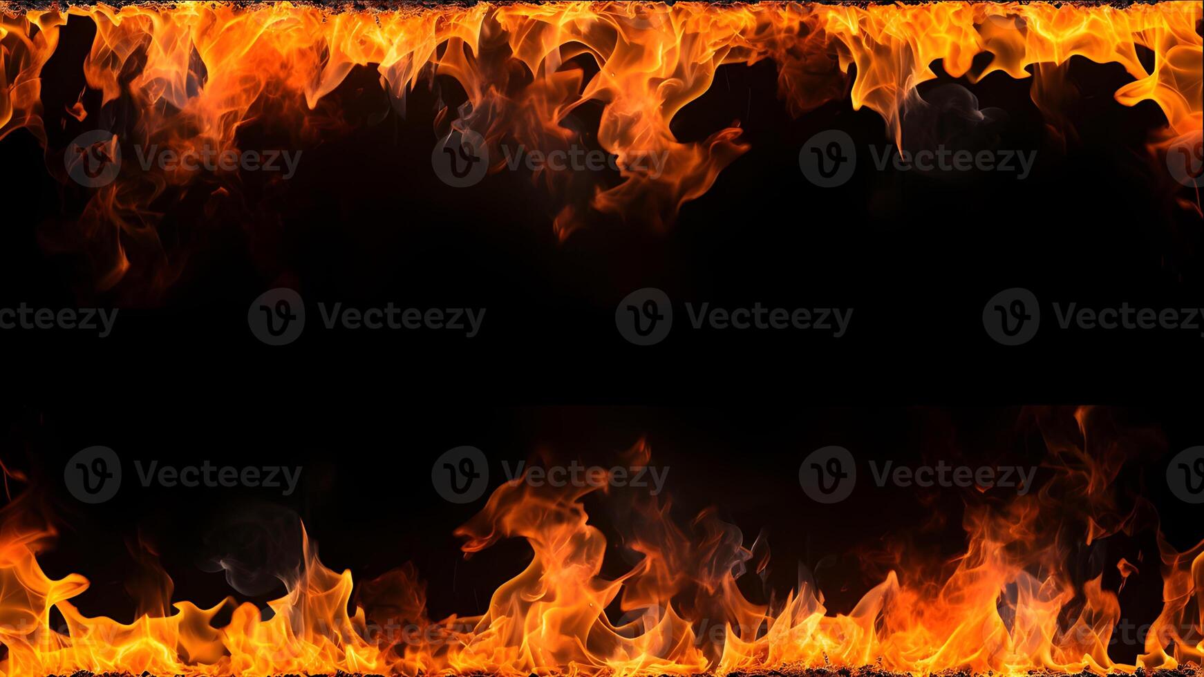 AI generated Fiery Flames on Isolated Black Background. created with Generative AI photo