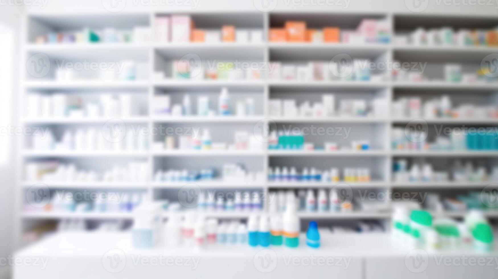AI generated Pharmacy Drugstore Abstract Background with Healthcare Products on Shelves. created with Generative AI photo