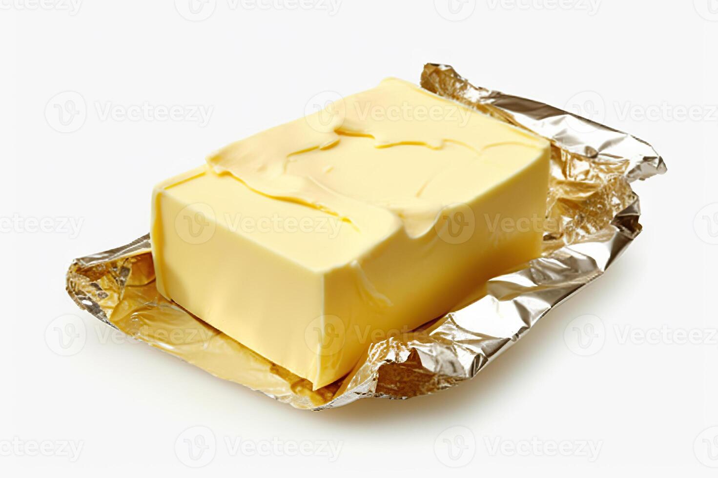 AI generated Golden butter in luxurious foil packaging isolated on white background. created with Generative AI photo
