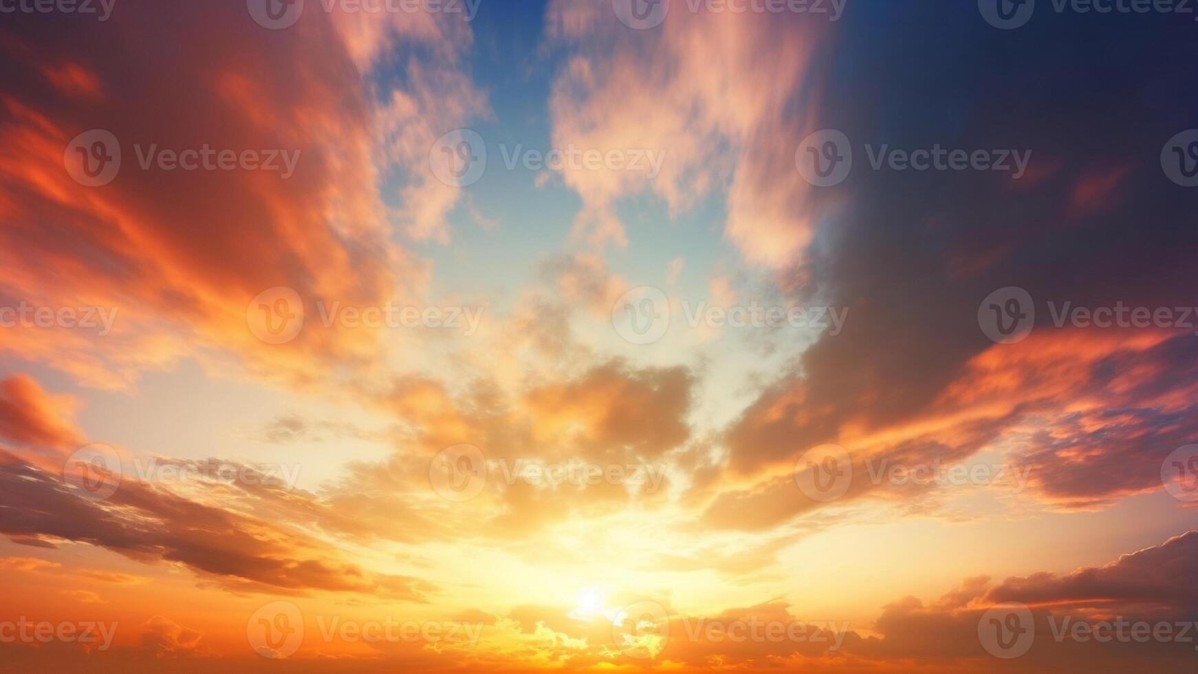 ai generado dramático puesta de sol y amanecer cielo con nubes creado con generativo ai foto