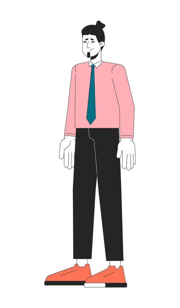 Anxious disturbed male office worker 2D linear cartoon character. Stressed out man employee isolated line vector person white background. Frustrated manager adult guy color flat spot illustration