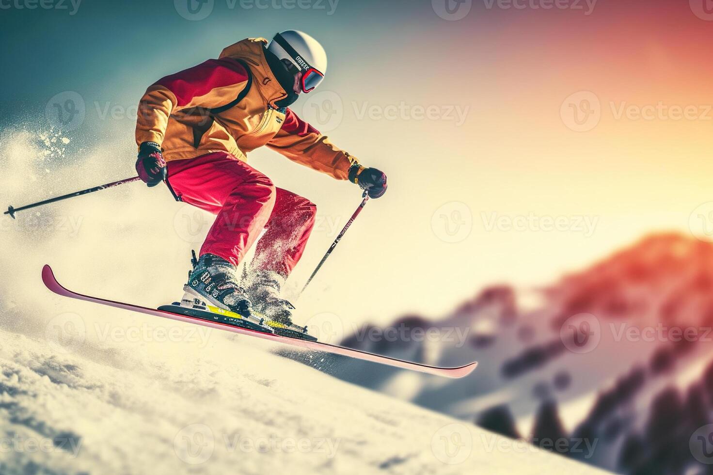AI generated Jumping Skier Conquering the Slopes in Extreme Winter Sports Adventure. created with Generative AI photo
