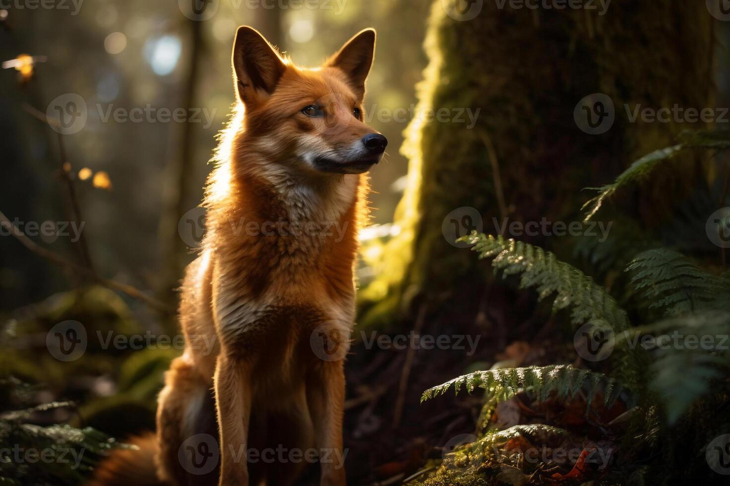AI generated Fox in a Serene Forest. created with Generative AI photo