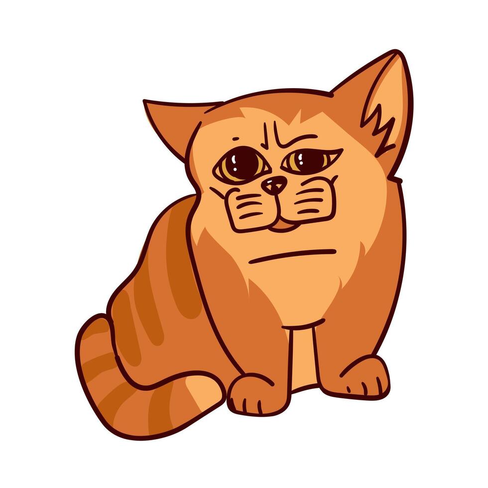 el gato es un dibujos animados pelirrojo. un dibujos animados grasa atigrado gato muestra emociones un animal gatito con emociones en sus rostro. vector aislado ilustración de un de color rojo gato soportes y mira con enorme ojos