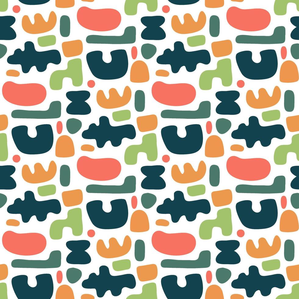 Pattern abstract shapes manually. Seamless pattern with natural colorful shapes or a spot on a white background. Fashionable colorful vector illustration in a flat style for wrapping paper, textile