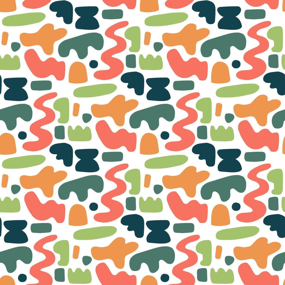 Pattern abstract shapes manually. Seamless pattern with natural colorful shapes or a spot on a white background. Fashionable colorful vector illustration in a flat style for wrapping paper, textile